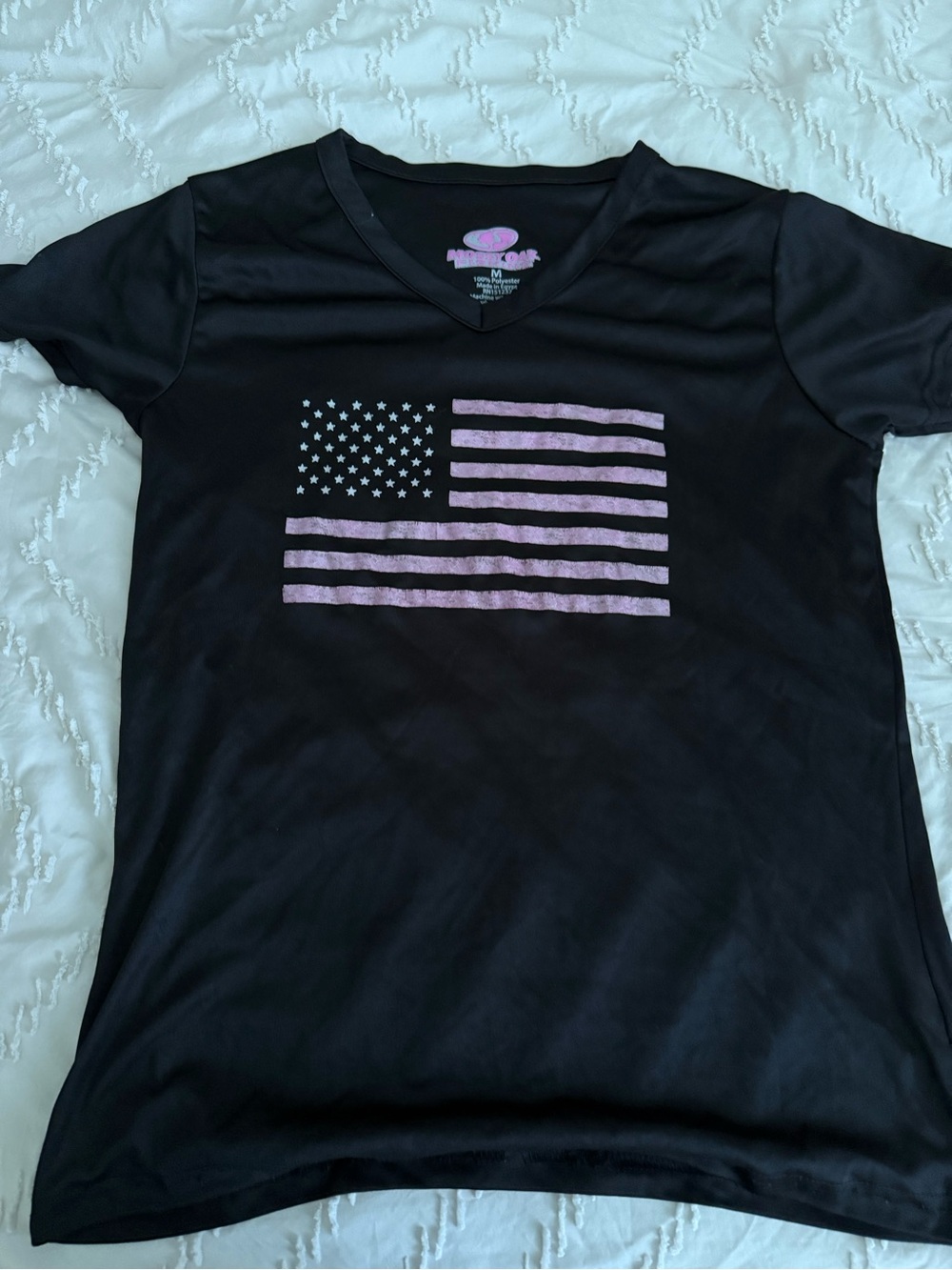 Mossy Oak Black V-Neck Tee with Pink Logo